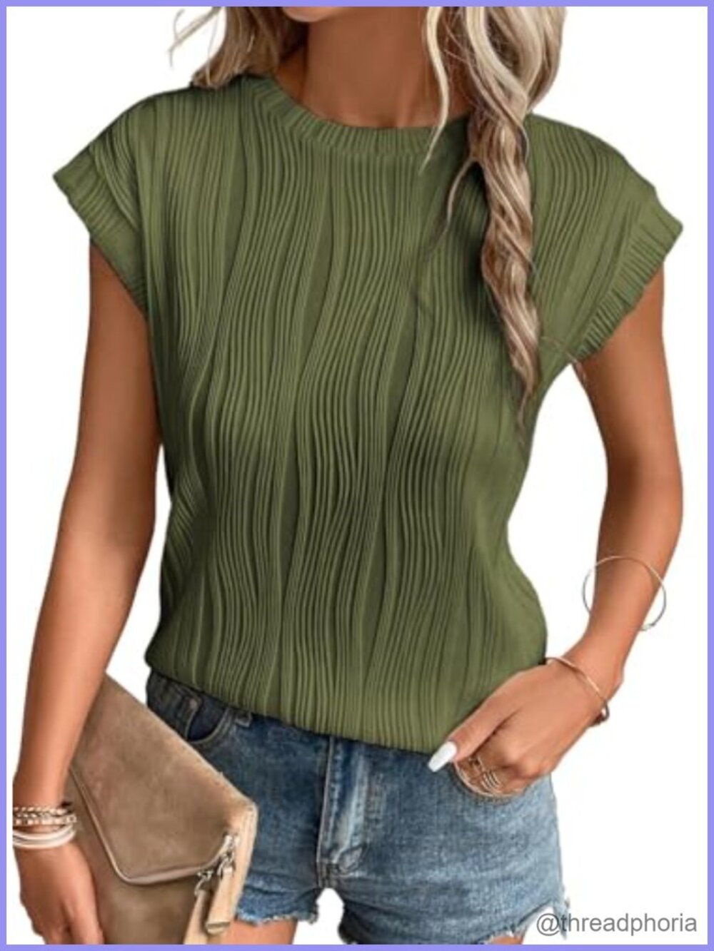 Womens Business Casual Pleated Knit Top Batwing Short Sleeve Blouse
